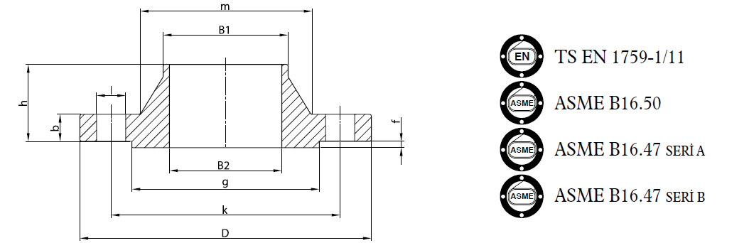 1/2 İnç ile 60 İnç arası 900 LB welding neck serisi ürünler